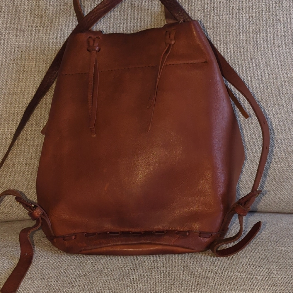 Vintage Madewell Cognac Leather Drawstring Crossbody/Backpack Bucket Bag - Picture 7 of 10